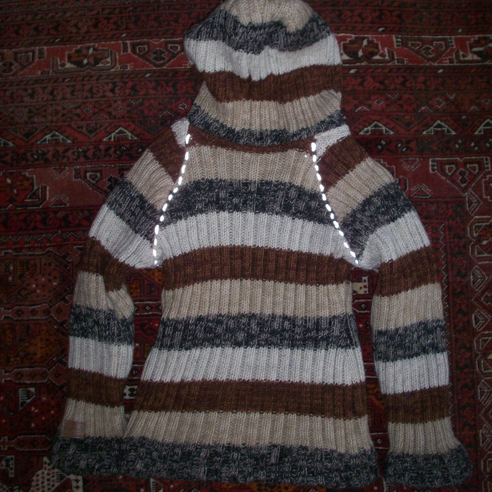 Kyber Outerwear Brown Stripe Sweater Hoodie Zip Wool NEPAL Lined Small